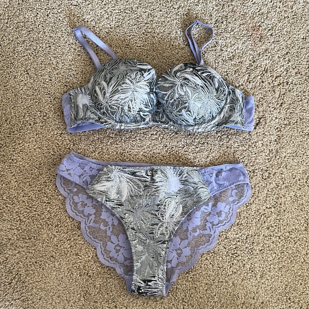 VS Brocade Shine Dream Angels Lined Demi Bra and Panty